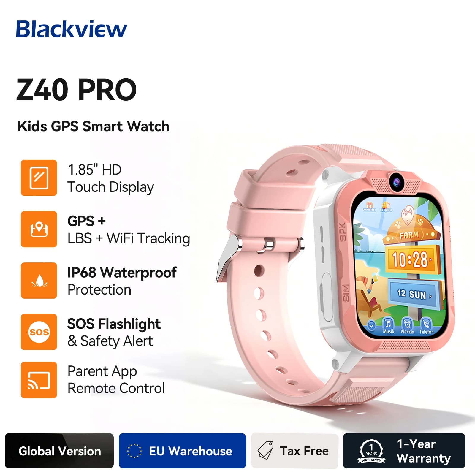 Blackview Z40 Pro Kids Smart Watch LBS+WiFi+GPS Triple AI Positioning Large 850mAh Battery 4G Video Call Phone Watch Smartwatch