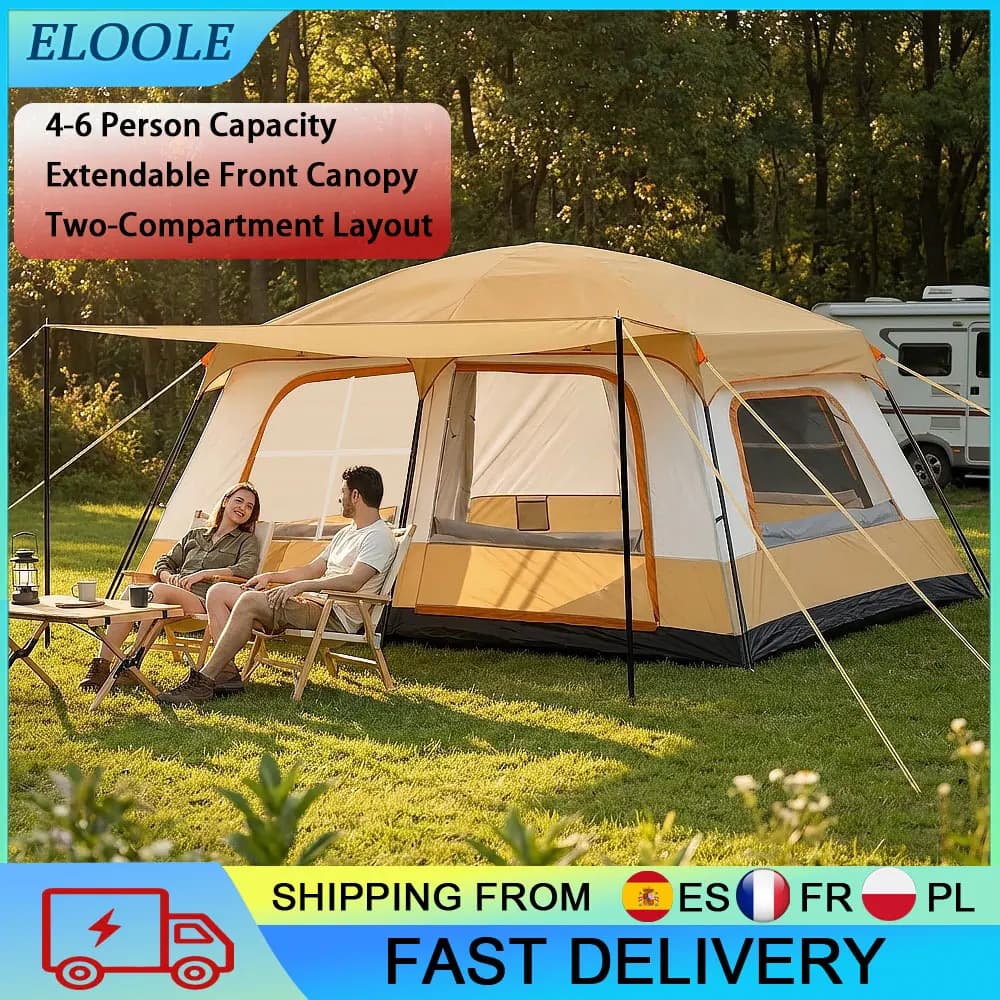 4-6 Person Camping Tent Quick Setup (10 Mins) Extendable Canopy Mesh Doors/Windows Windproof UV Protection Outdoor Tent For Family Camping Backyard