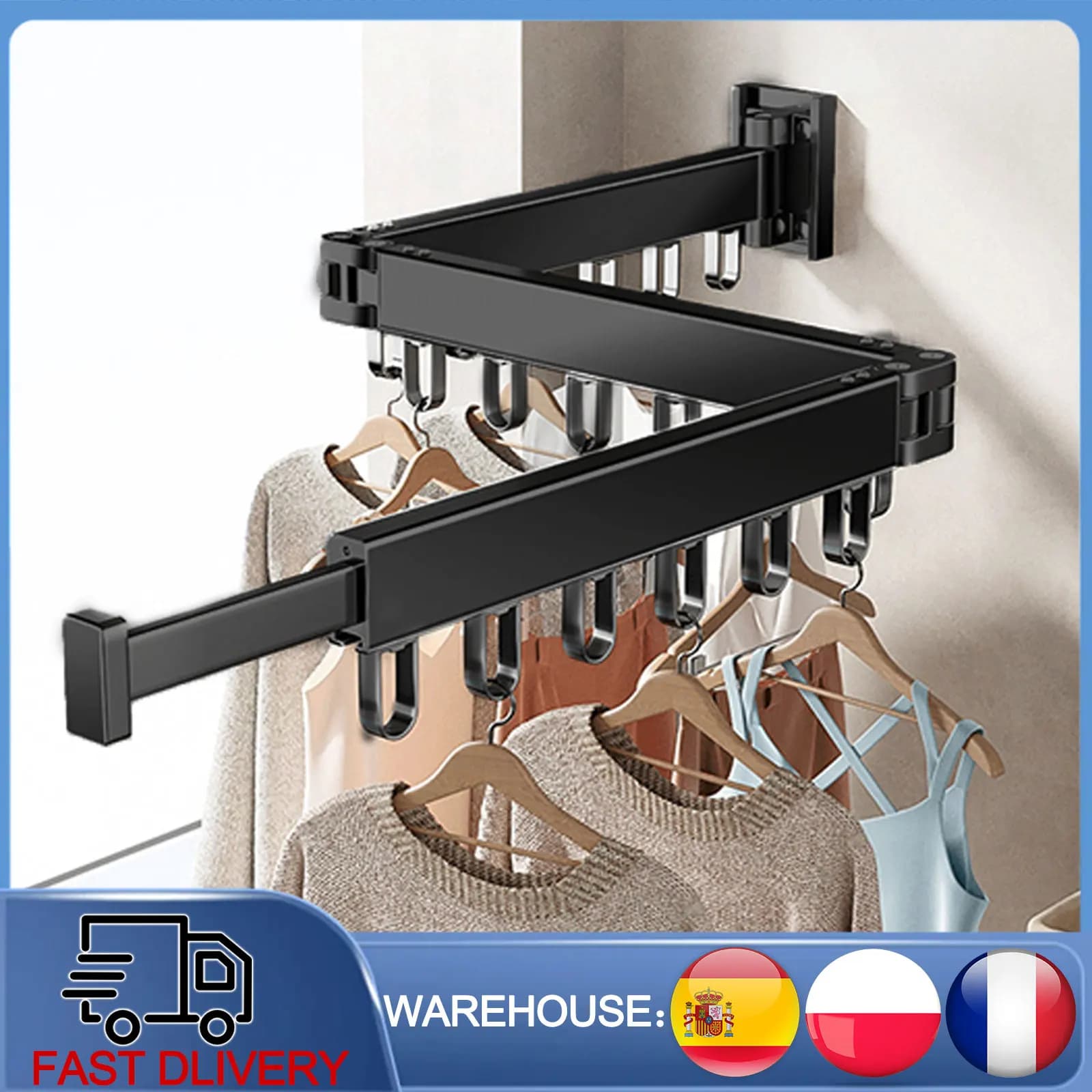 Retractable Clothes Hanger Folding Drying Rack Wall-mounted Collapsible Drying Rack Space Saver Clothes Dryer For Indoor Outdoor