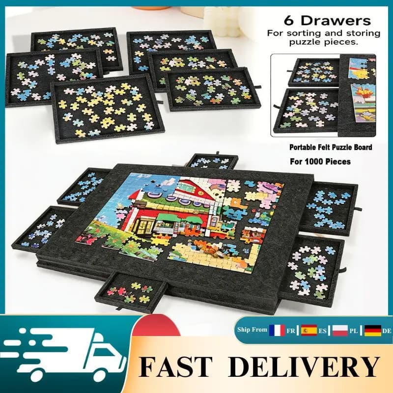 1pcs Portable Felt Puzzle Board 6 Drawers Foldable Puzzle Stand Dustproof Cover Home Decor Puzzle Craft Supplies Storage Organizer