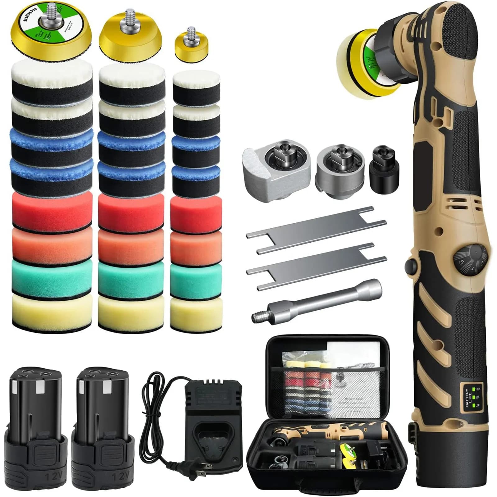 12V Cordless Mini Car Polisher Detailing Wireless Car Polishing Machine 1/1.5/2 Inch Pads Kit For Auto Wax, Adjustable Speed