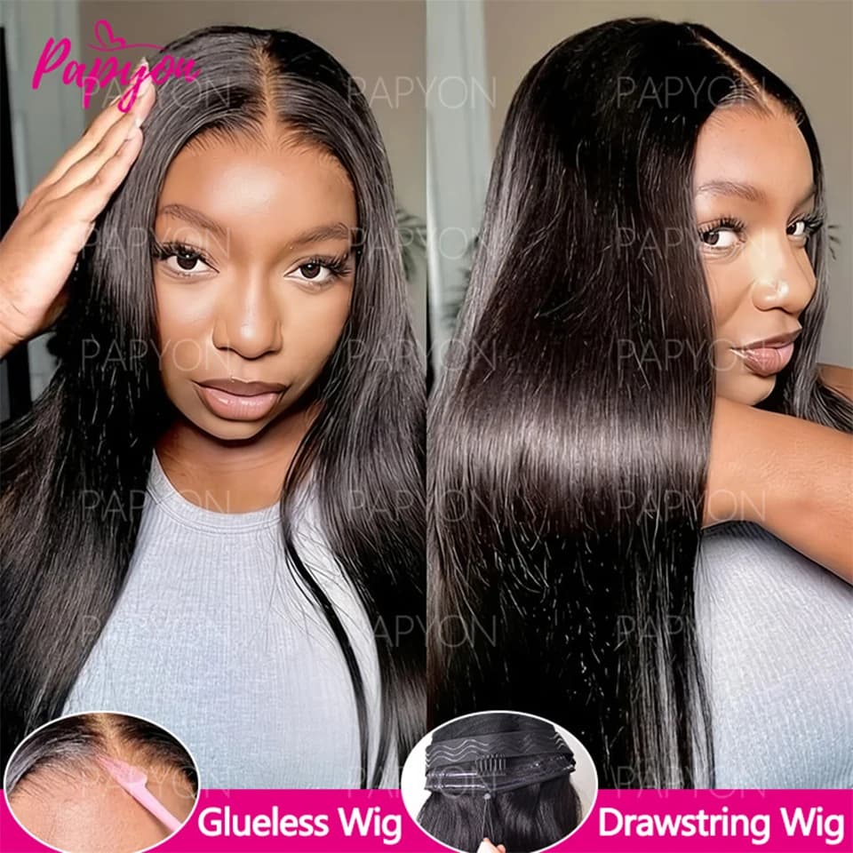 26 28 Inch Straight 6x4 Glueless Wig Drawstring Human Hair Wigs Ready To Wear Brésilien Preplucked Pre-cut Lace Closure Frontal Wigs For Women