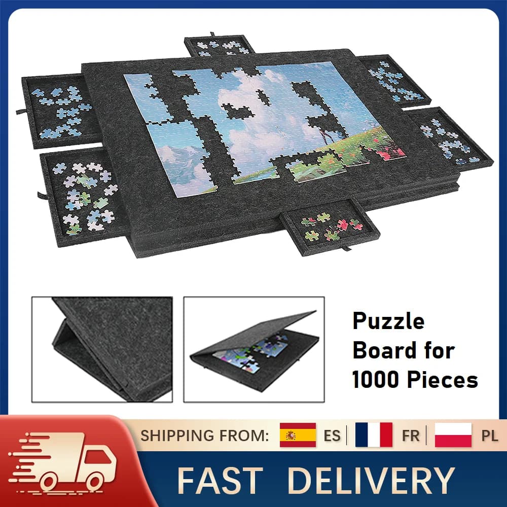 Portable Felt Puzzle Table Board - Foldable with Bracket Cover,Home Office 6 Drawers Storage Organizer for Puzzle&Craft Supplies