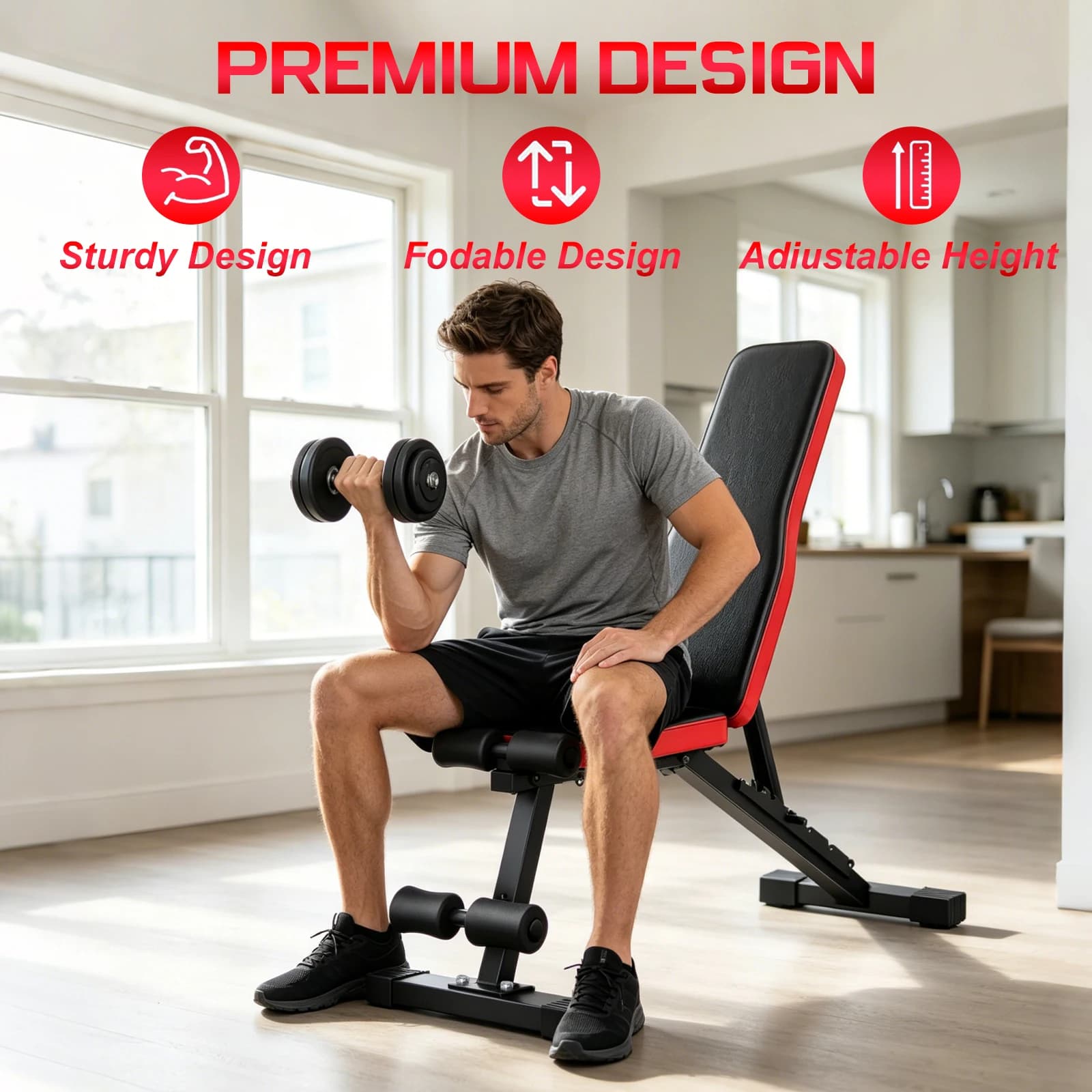 Adjustable Multifunctional Dumbbell Bench Heavy Duty Foldable Workout Bench for Home Gym 7-Level Backrest Ergonomic
