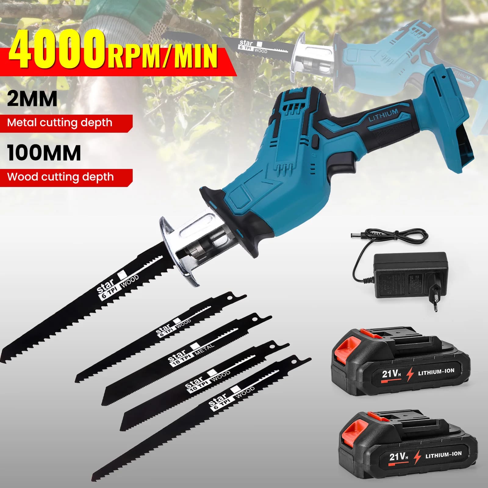 100mm Cordless Electric Reciprocating Saw 3000rpm Variable Speed Metal Wood Cutting Tool Electric Saw For Makita 18V Battery