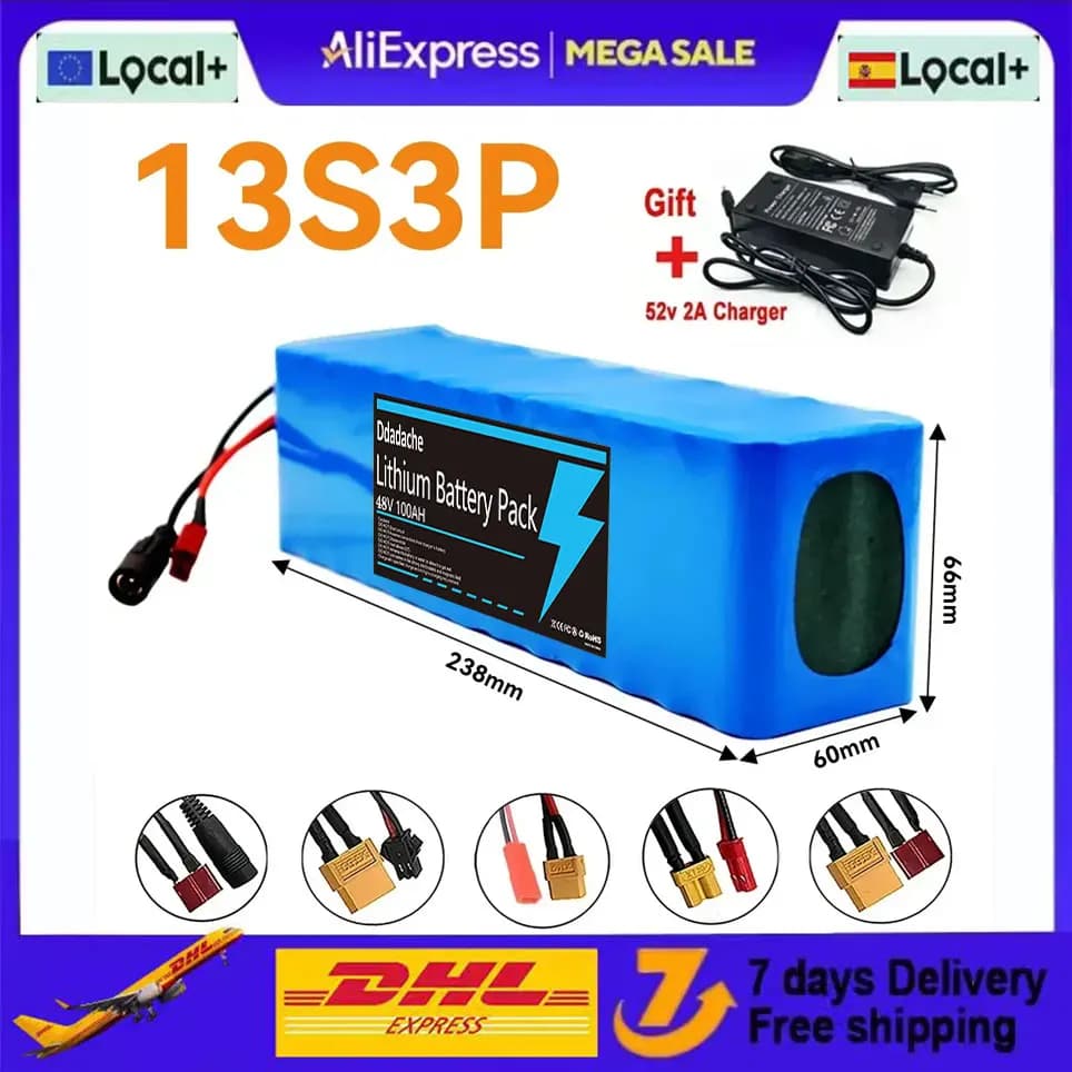 13S3P 48V 100000mAh 100Ah 1000W Lithium-ion Battery Pack with BMS + 54.6V Charger