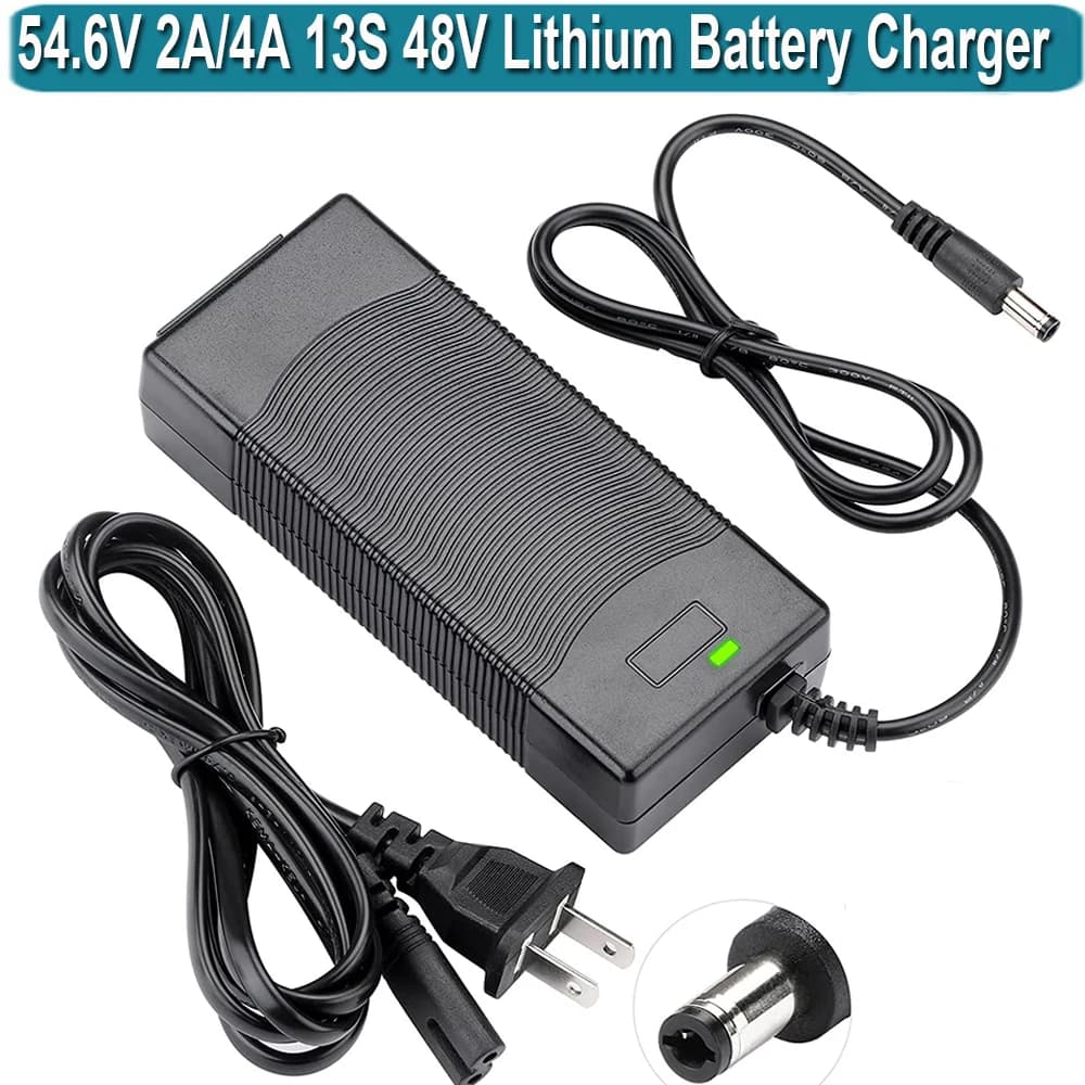 48V 4A 54.6V 2A Li Ion Battery Charger for 48V Lithium Battery Input Voltage AC120V-240V (DC2.1MM Jack Connector)