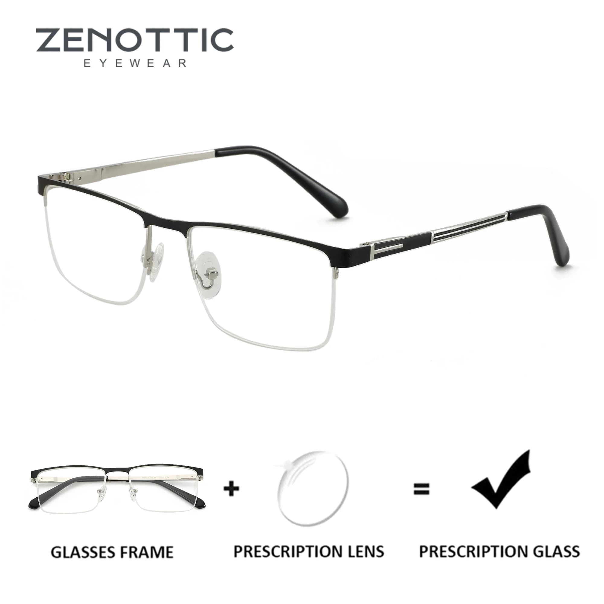 ZENOTTIC (M Size) Fashion Half Rimless Prescription Eyeglasses Male for High-quality Metal Photochromic Optical Glasses Man