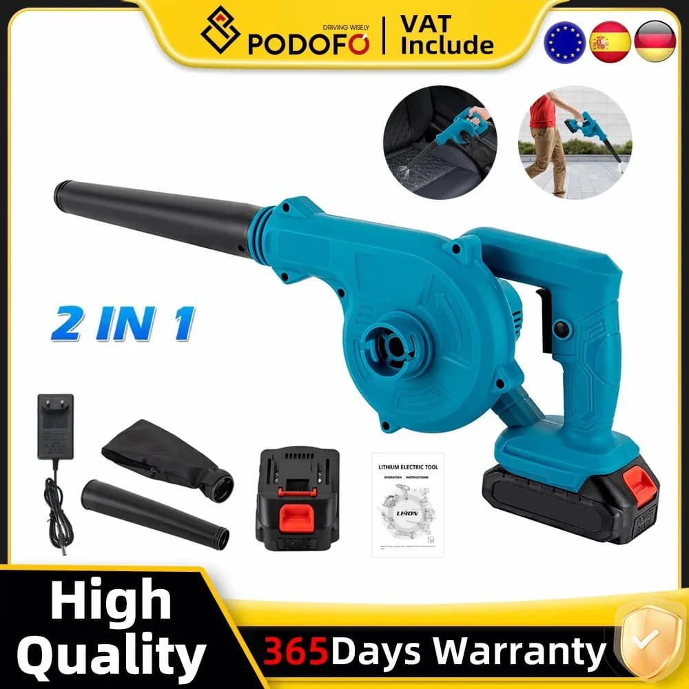 Podofo 2 in 1 Electric Air Blower Cordless Leaf Blower Handheld Snow Sweeper Dust Collector Cleaner for Home Yard Lawn Care