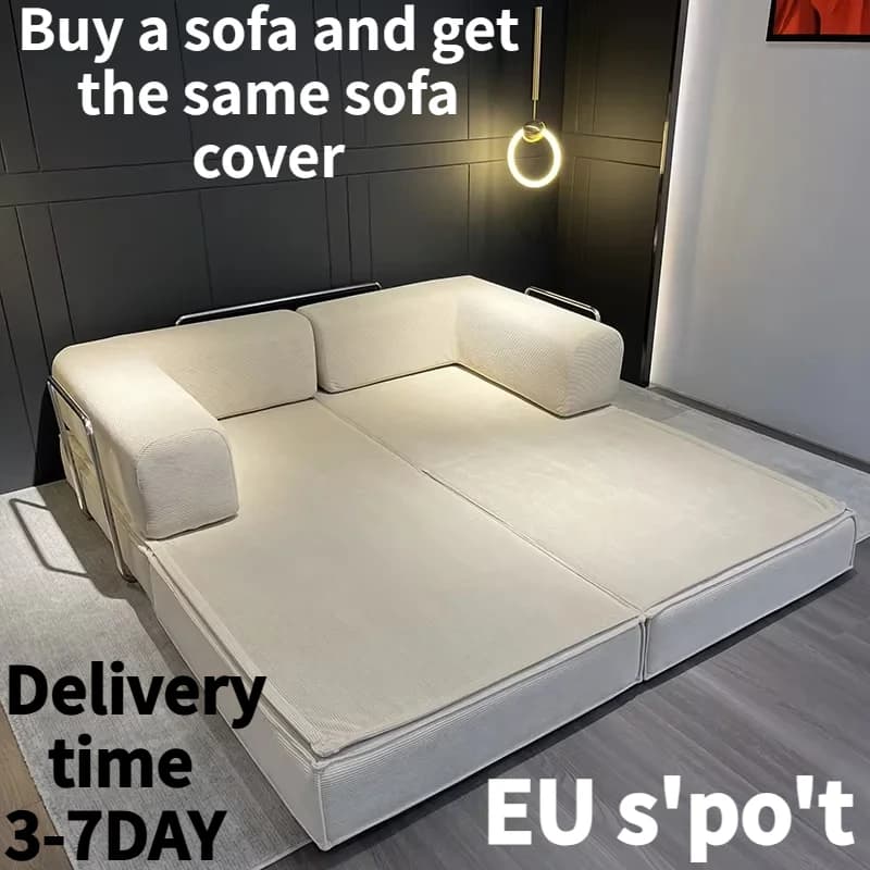 Modular Compression Sofa 205cm Washable Corduroy Sleeper Sofa Bed, High-Density Foam Multifunctional Furniture for Living Room
