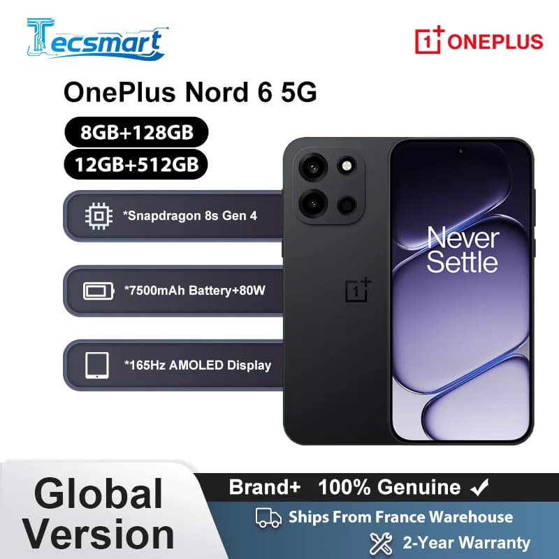 2026 World Premiere OnePlus Nord 6 5G 8GB+256GB 12GB+512GB Snapdragon 8s Gen 4 165Hz 7500mAh IP69/IP69K 50MP OIS camera Global Version
