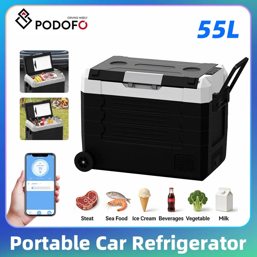 Podofo 35L 45L 55L Portable Compressor Cooler Car Refrigerator Fridge Freezer for Camping Travel Outdoor LED Car Freezer Fridge