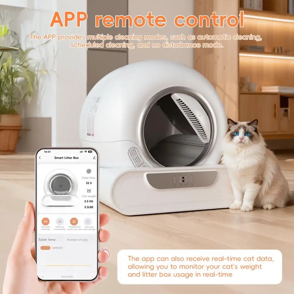 Self-Cleaning Cat Litter Tray, Electric Cat Litter Box, Smart Cat Litter Box with APP Remote Control, Spacious Entrance