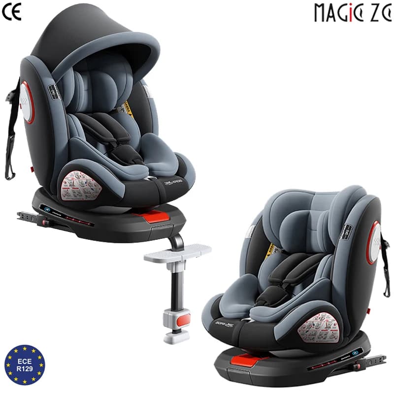 R129 I-Size 360° Rotating Baby Car Seat ISOFIX Infant Toddler Safety Chair 40-150cm Rear & Forward Facing One-Hand Swivel Adjustable Recline Side