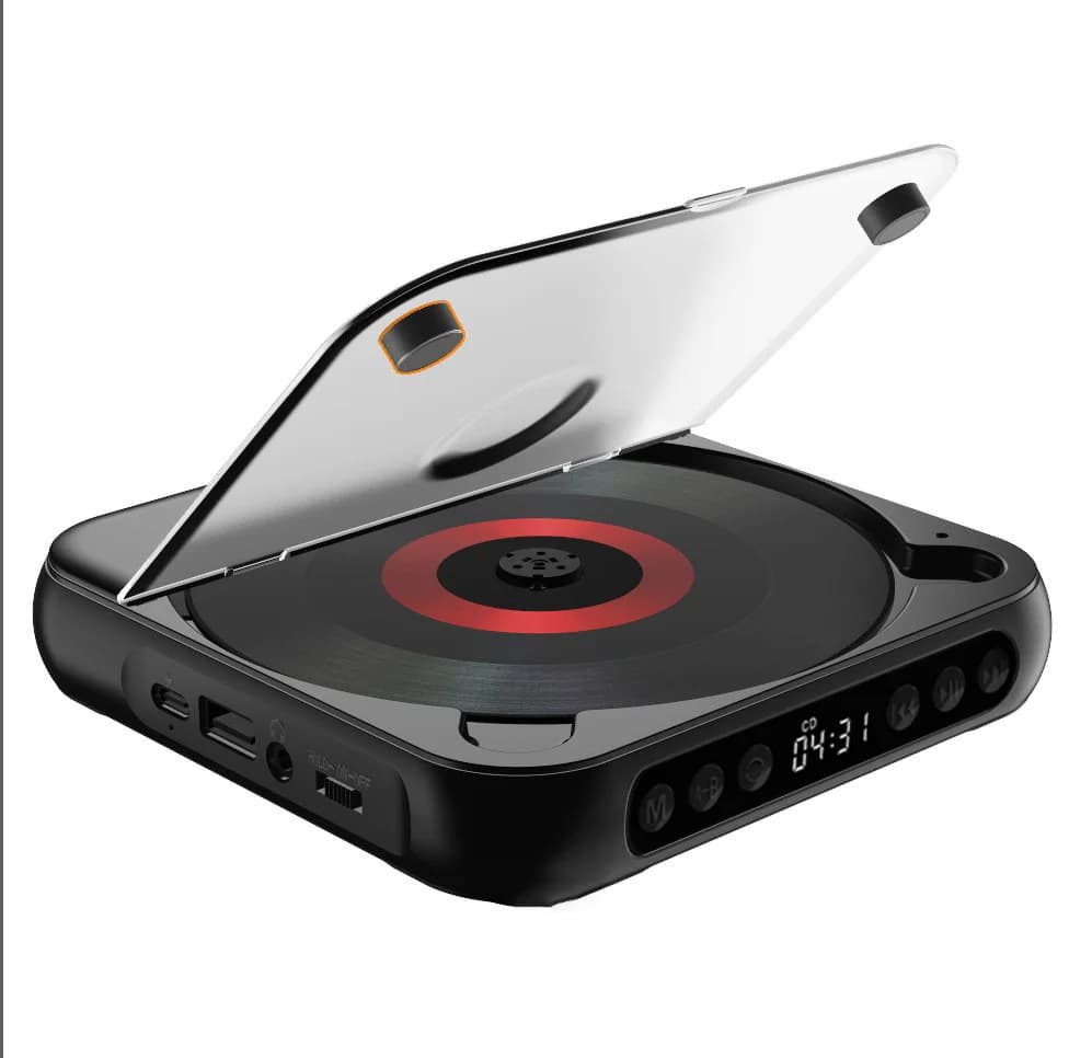 Portable Bluetooth CD Player USB-C Quick Charging gift for Study Music Grandparents Black