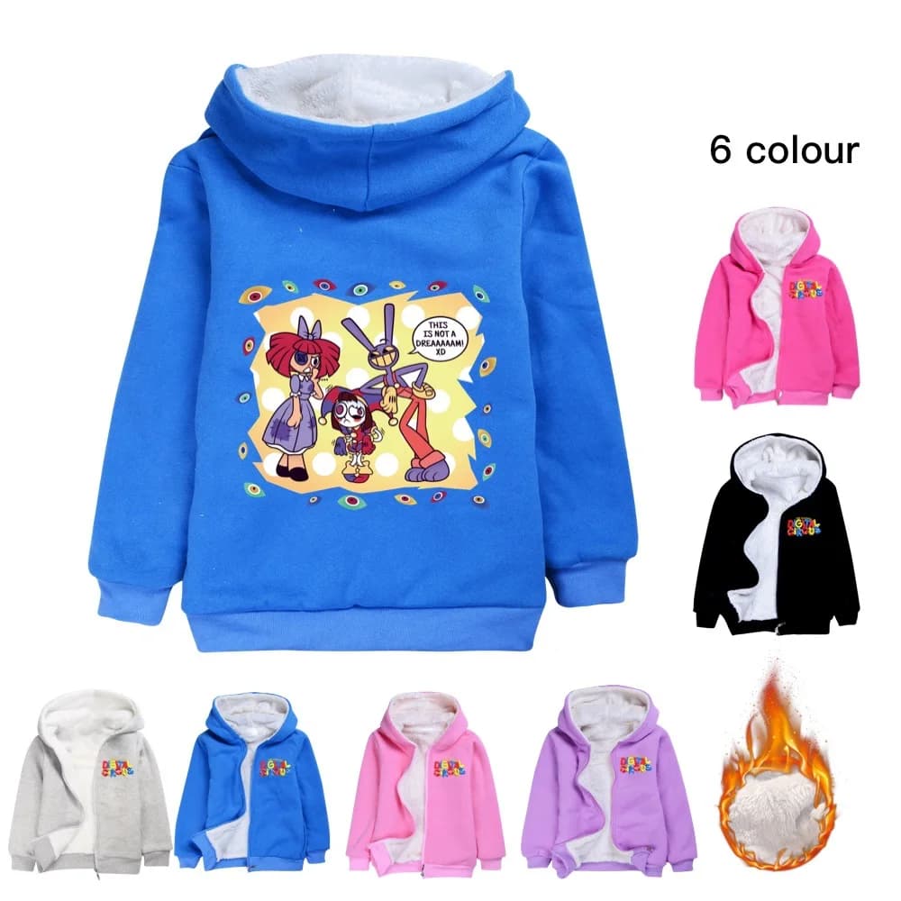Digital Circus Winter Hooded Sweater Warm Zipper Coat Jacket for Kids Boy Girl