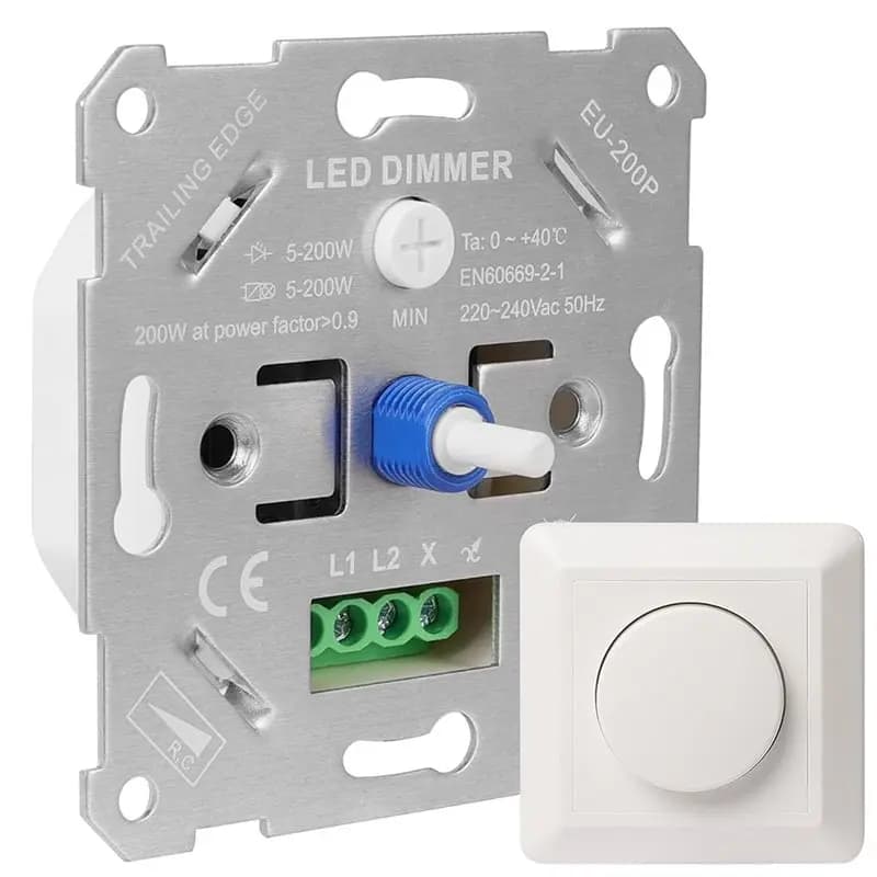 ABYP For Dimmable LED Dimmer Switch 230V For Leds/Halogen 5-200W With White Cover Plate