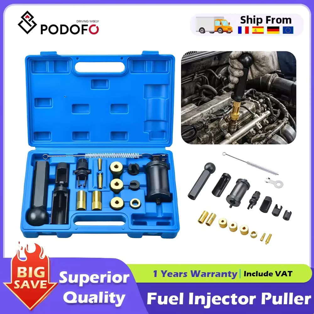Podofo 18 Pieces FSI Fuel Injector Service Tool Set Puller Remover Installer for VW Audi Seat Skoda FSI Engines