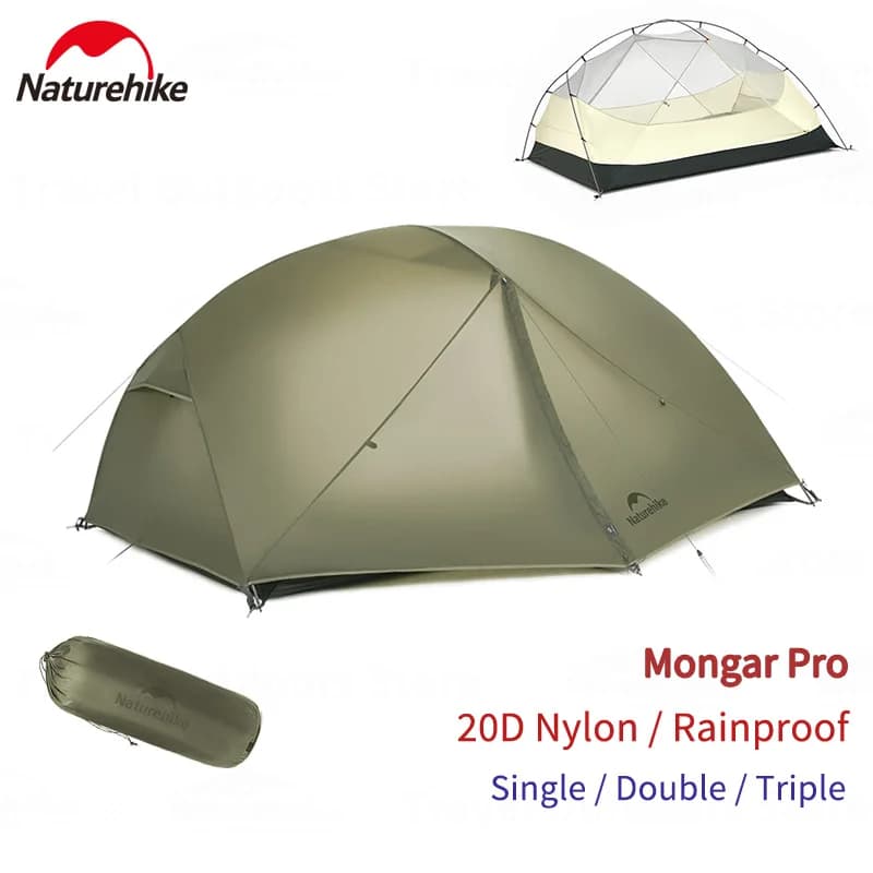 Naturehike Mongar Pro Camping Tent 1-3 Person 3 Season 20D Nylon  Ultralight  Waterproof Outdoor Backpacking Tent with Canopy
