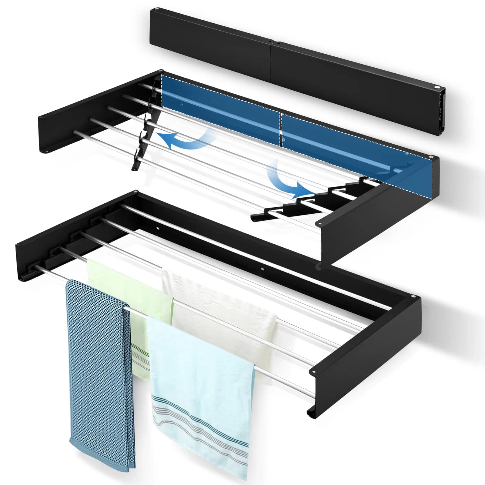 Step Up Laundry Drying Rack Airer - Indoor or Outdoor – Space Saver Compact Sleek Design,37 kg Capacity,100cm line (50 cm- Grey