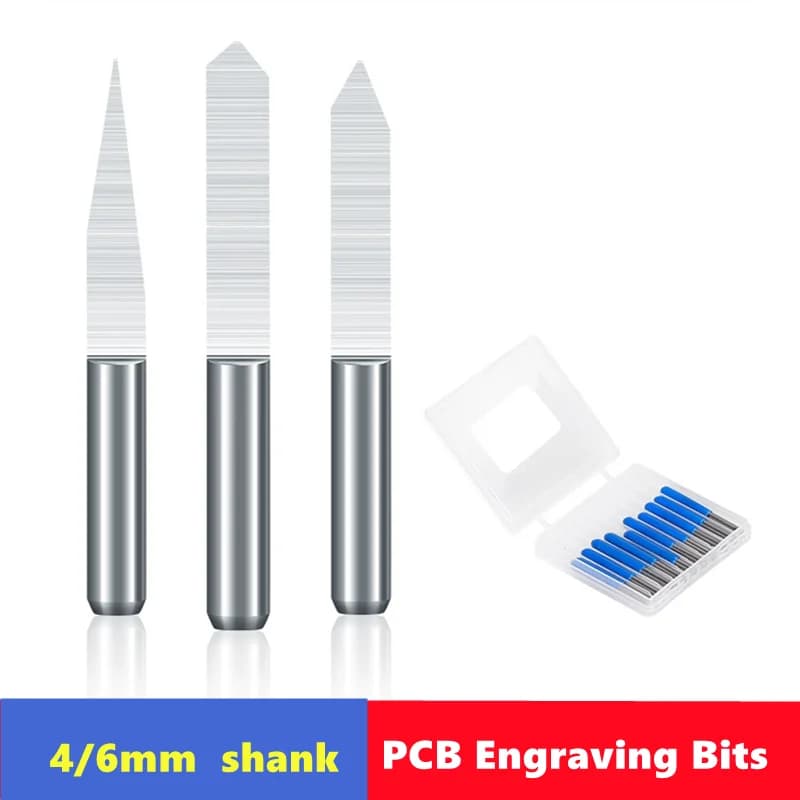 10pcs 10 °~90 ° V-shaped milling cutter 4mm/6mm shank 0.1mm 0.2mm 0.3mm alloy PCB engraving drill bit CNC engraving tool