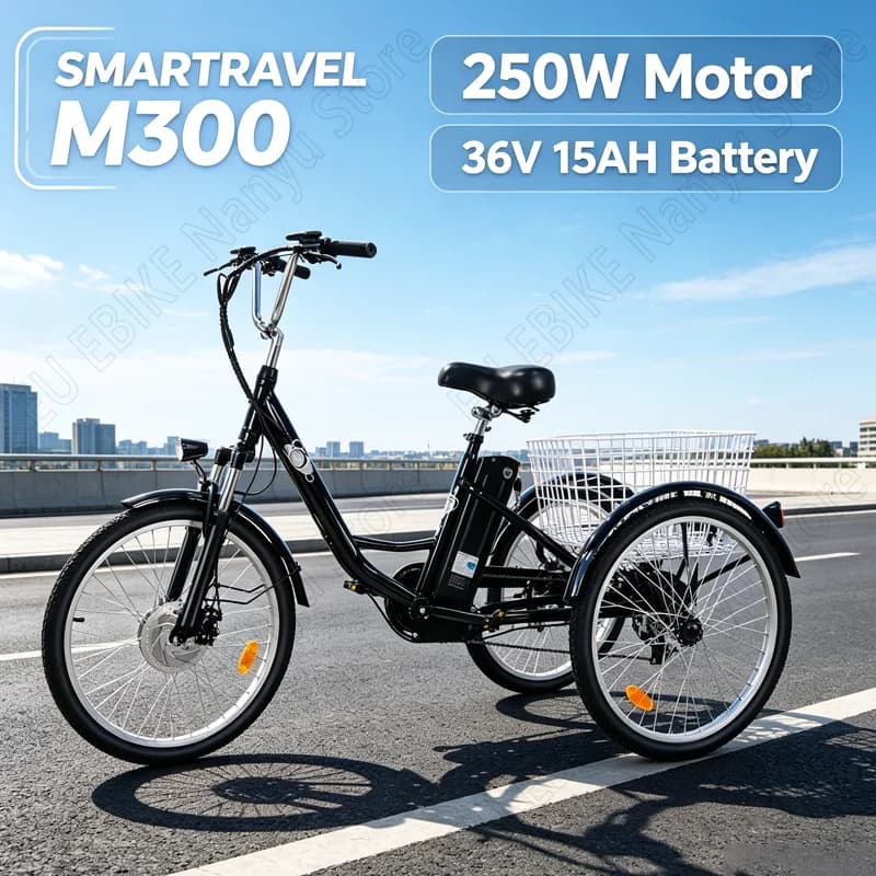 SMARTRAVEL M300 Adult Riding Electric Tricycle 250W Motor 36V15AH Lithium Battery 24-inch Tire City Shopping Electric Tricycle