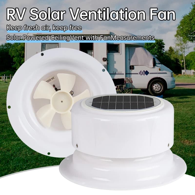 RV Solar Ventilation Fan | Solar Powered Ceiling Vent with Fan | For RV, Marine, Camper, Shed, Trailer (White)