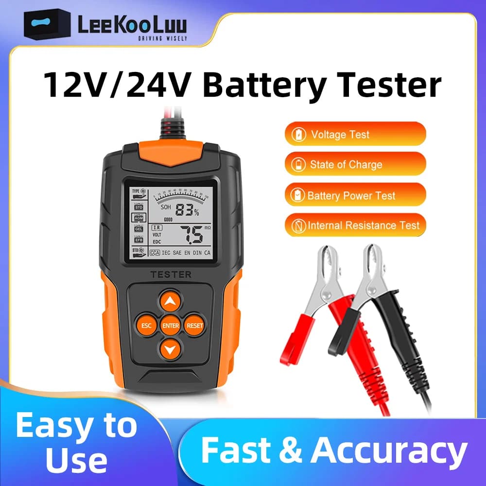 DM 12V 24V Car Battery Tester LCD Orange Analyzer Charger Diagnostic Tool Gel AGM WET CA SLA Batterie CCA IR SOH Measurement