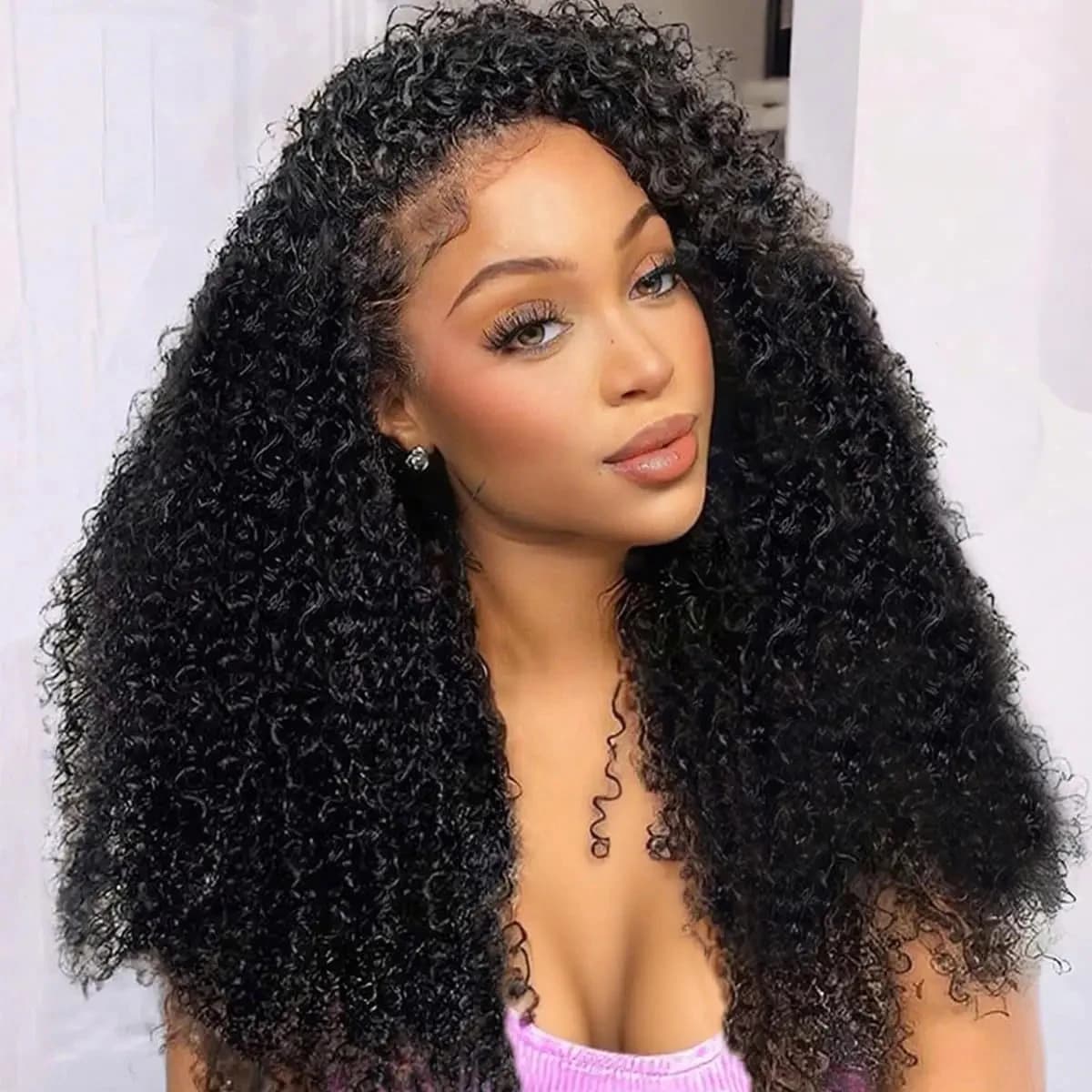 Kinky Curly Half Wig Human Hair 230% Density 3 In 1 Drawstring Seamless Flip Half Wigs Vietnamese Wear Go Glueless Wigs Human Hair 30 34 Inch