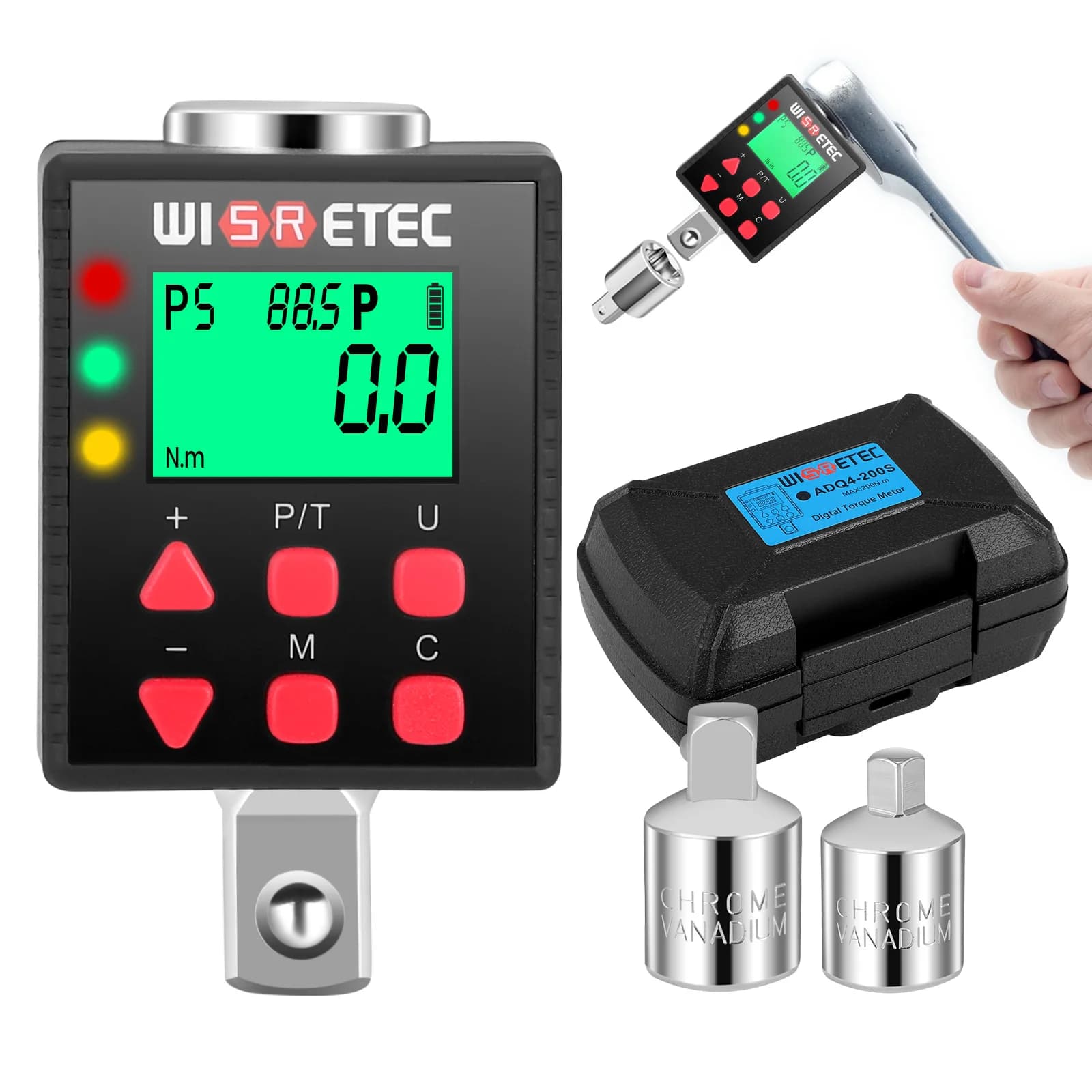 Digital Torque Adapter 1/2 Inch, 3.4 - 340 Nm Torque Digital Adapter Accuracy ± 1% with Preset Memory Adapter for Car Motorcycle