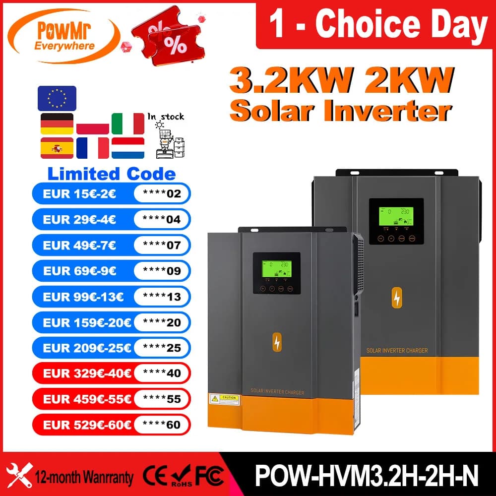 PowMr 3.2kW 24V Hybrid Solar Inverters 12V 220V Pure Sine Wave 80A MPPT Solar Charge Controller Charges Lithium Battery With WIFI