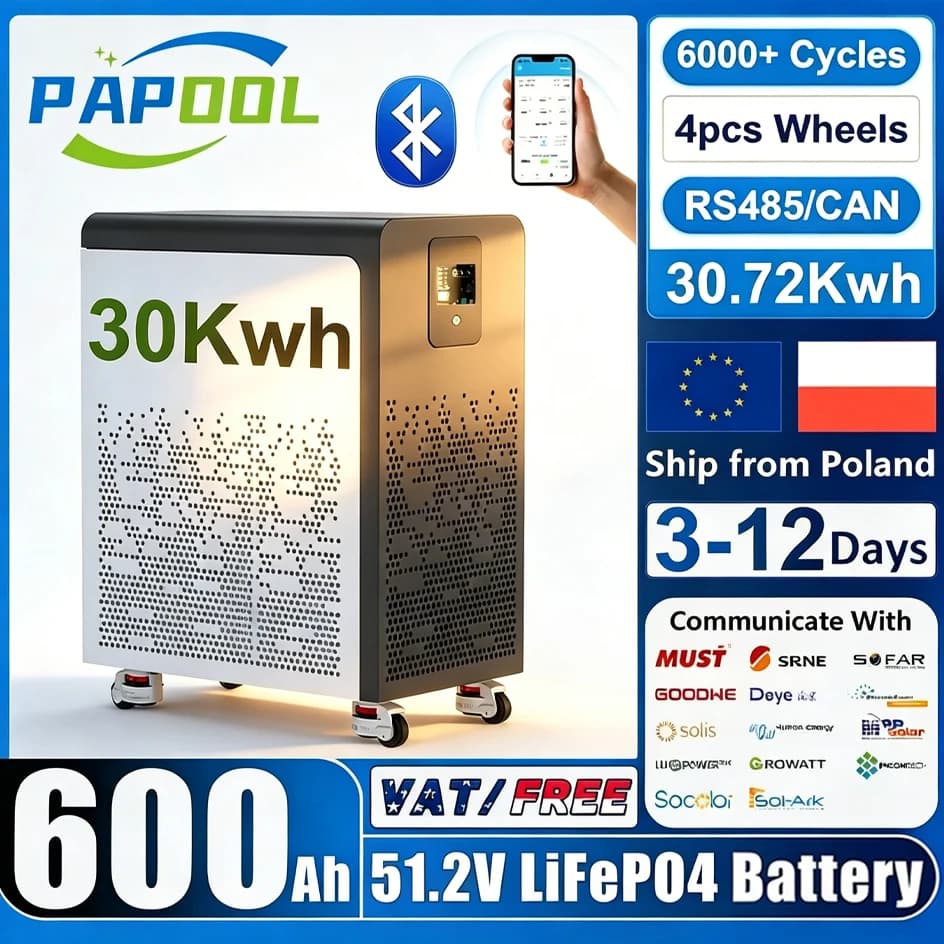 Batería LiFePO4 48V 600Ah 30Kwh Con Ruedas, Batería De Litio 51.2V 100Ah 300Ah 6000 Ciclos Bluetooth, CAN RS485 BMS STOCK UE