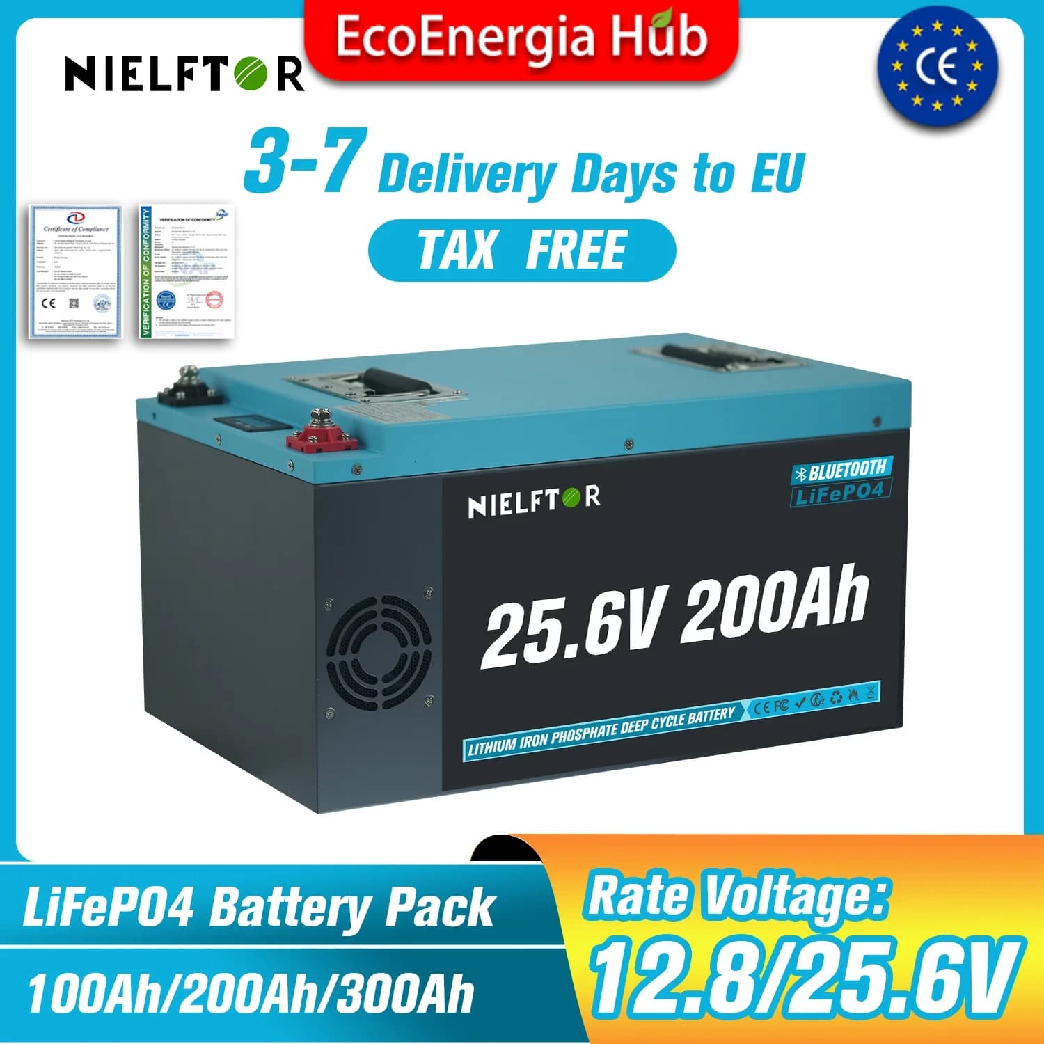 Batería LiFePO4 12V 24V 48V 100Ah 200Ah 300Ah Batería De Litio Incorporada BMS Grado A Celdas 6000 + Ciclo PL Stock De La UE