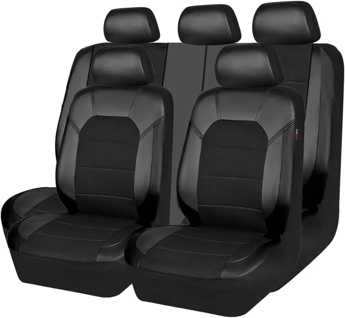 9-Piece Select Sandwich-Stitch PU Leather Car Seat Cover Set – Front & Rear Seat Protection, Easy Install, Individually Packaged, Fits Auto, Ford,