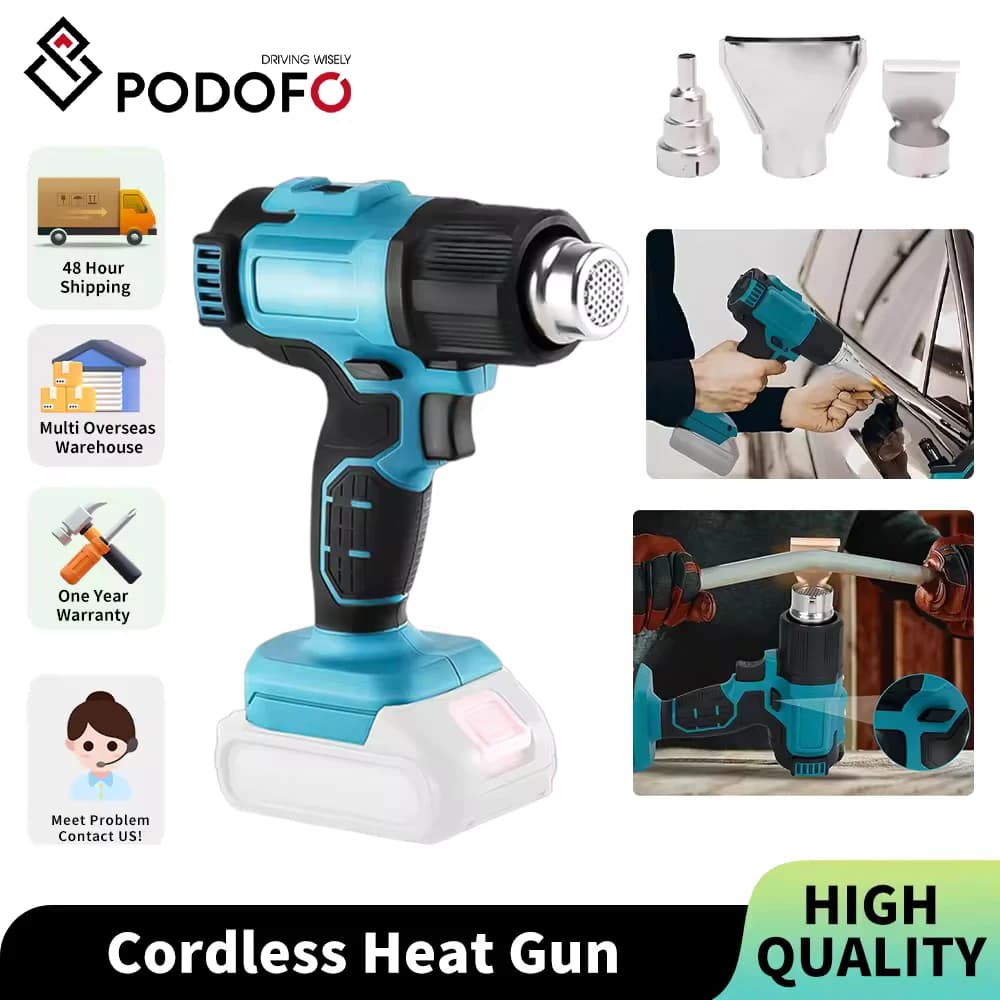 Podofo Cordless Heat Gun LED Display Heat Gun for Welding, Drying, Colour Removal for Makita Battery Heat Gun With Nozzles
