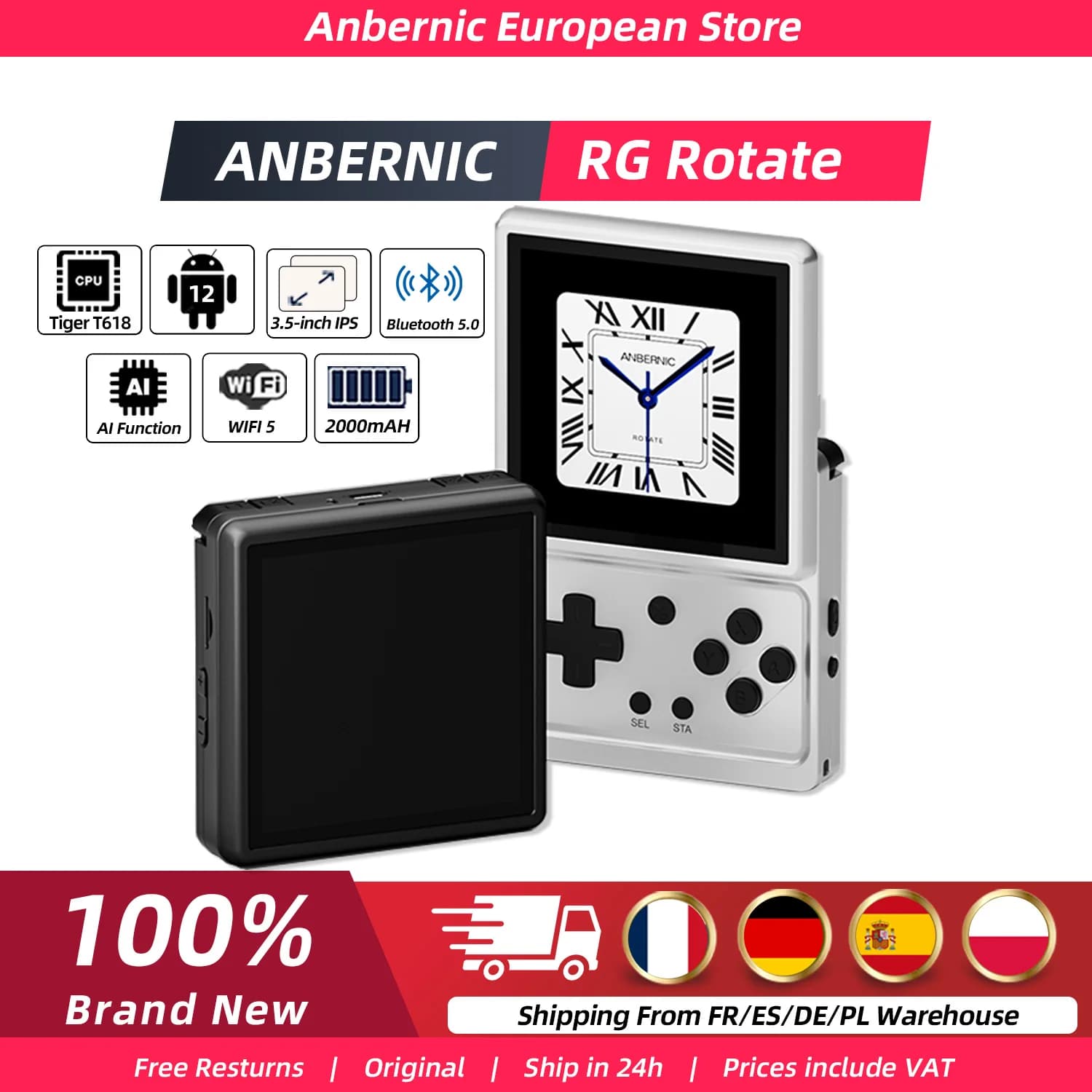Anbernic RG Rotate Retro Handheld Game Console 3GB+32GB EMCP With 3.5-Inch Swivel Screen 720*720 Android Gaming Handheld Unisoc Tiger T618 2000mAh
