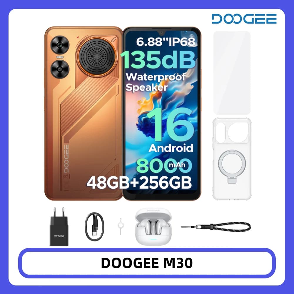 DOOGEE M30 Smartphone Android 16 48GB+256GB IP68 135dB Large Speake 6.88” 120Hz Display 8000mAh Battery 64MP Camera Cell Phone