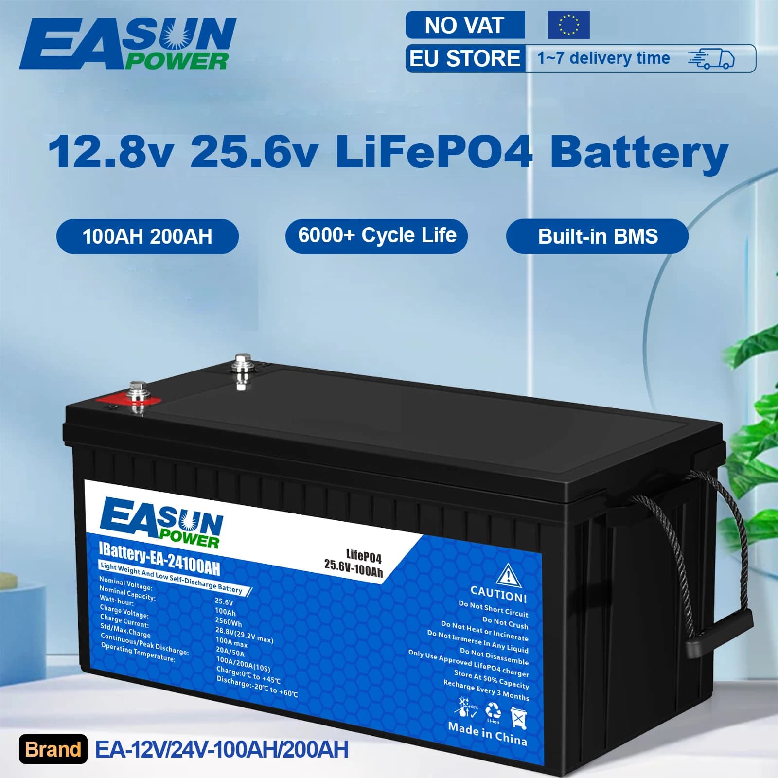 EASUN 300AH 100AH Lifepo4 Battery 12V 24V Packs Solar Lithium Iron Phosphate Battery Rechargeable BMS Grade A 6000+ Cycle