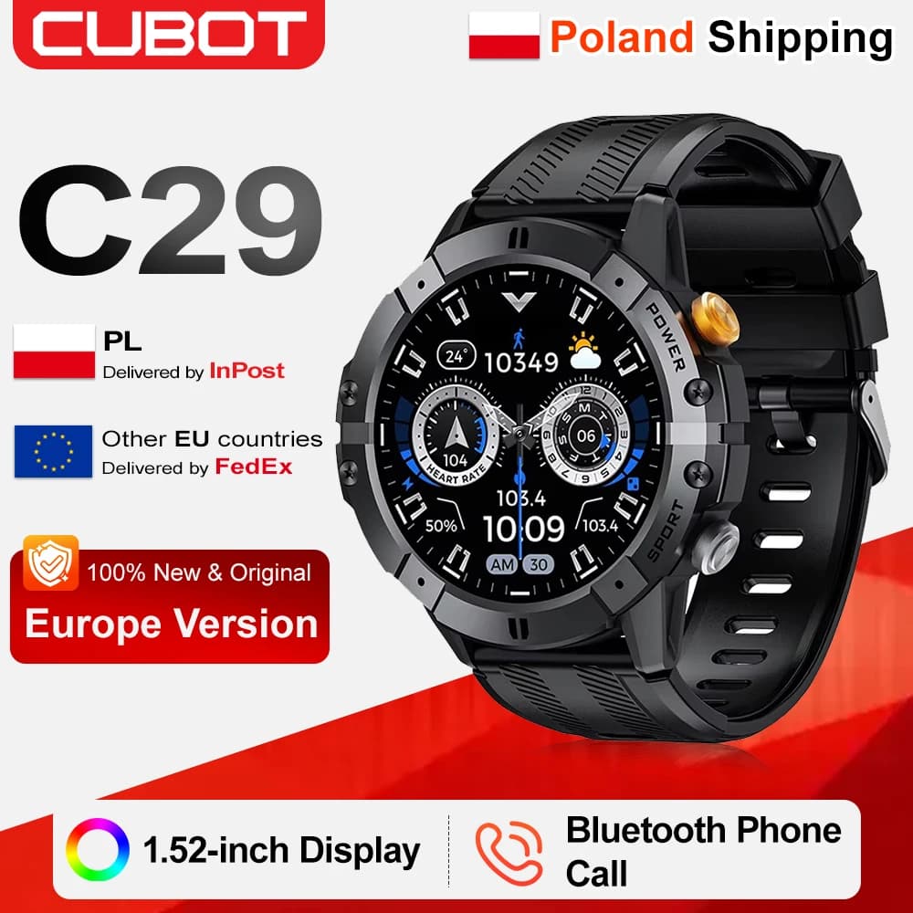 [Shipping From Poland] CUBOT C29 SmartWatch 1.52-inch 1ATM Waterproof Sport Watch 410mAh Bluetooth Call 24H Health Monitor