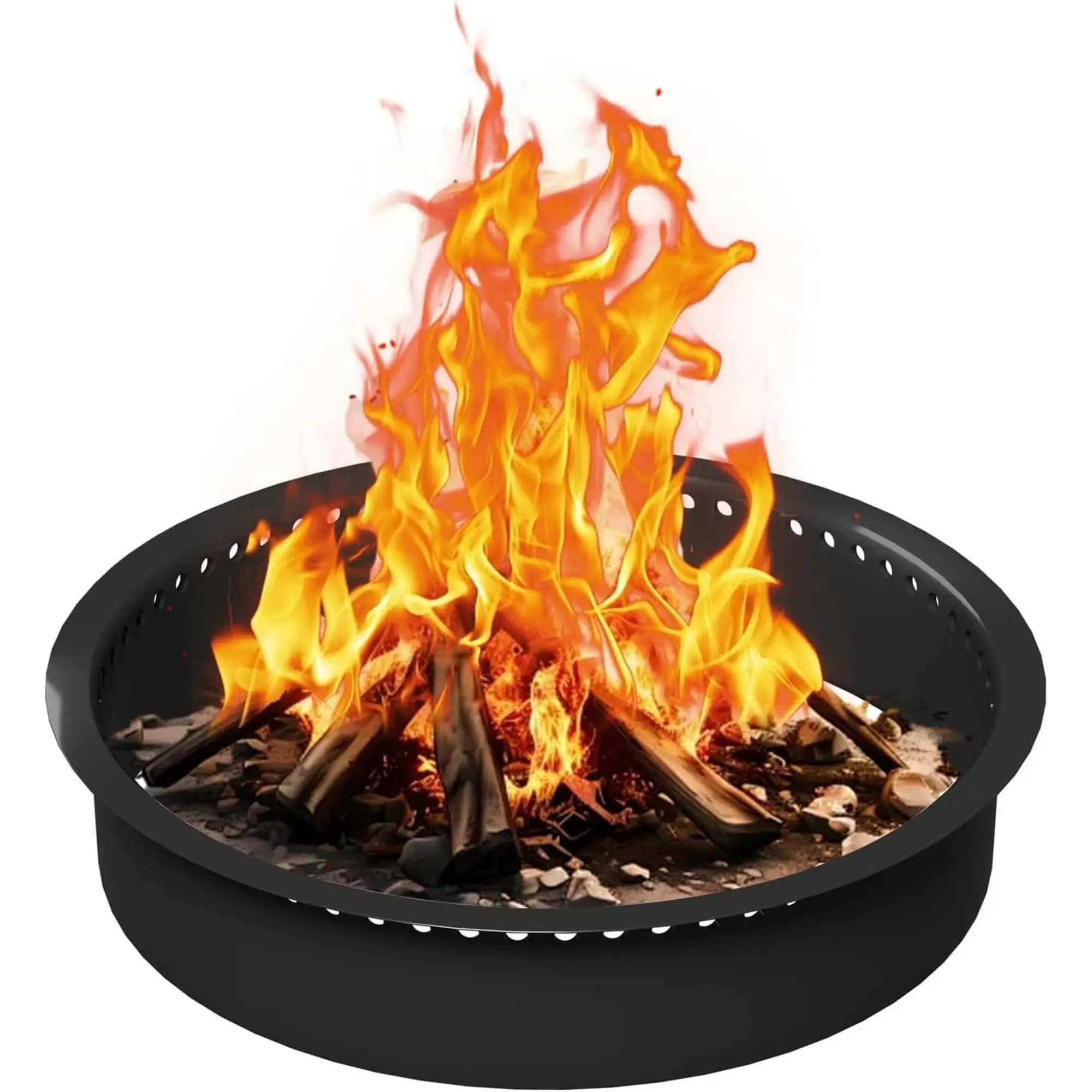 Smokeless Fire Pit Ring – Heavy Duty Rust-Proof Steel, 36/48/60 Inch Fire Pit Insert with Ventilation Holes or Not - Maximum Airflow, Easy Install -