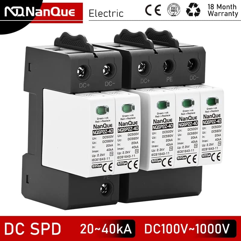 DC SPD 100V 250V 500V 800V 1000V Surge Arrester Protective Lightning Protector 20KA 40KA 60KA New Energy  DC Surge Protector