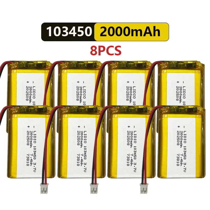 Hotsale 103450 3.7V 2000mAh Polymer Lithium Rechargeable Battery jst PH 2.0mm 2pin plug for Camera GPS navigator MP5 Headset