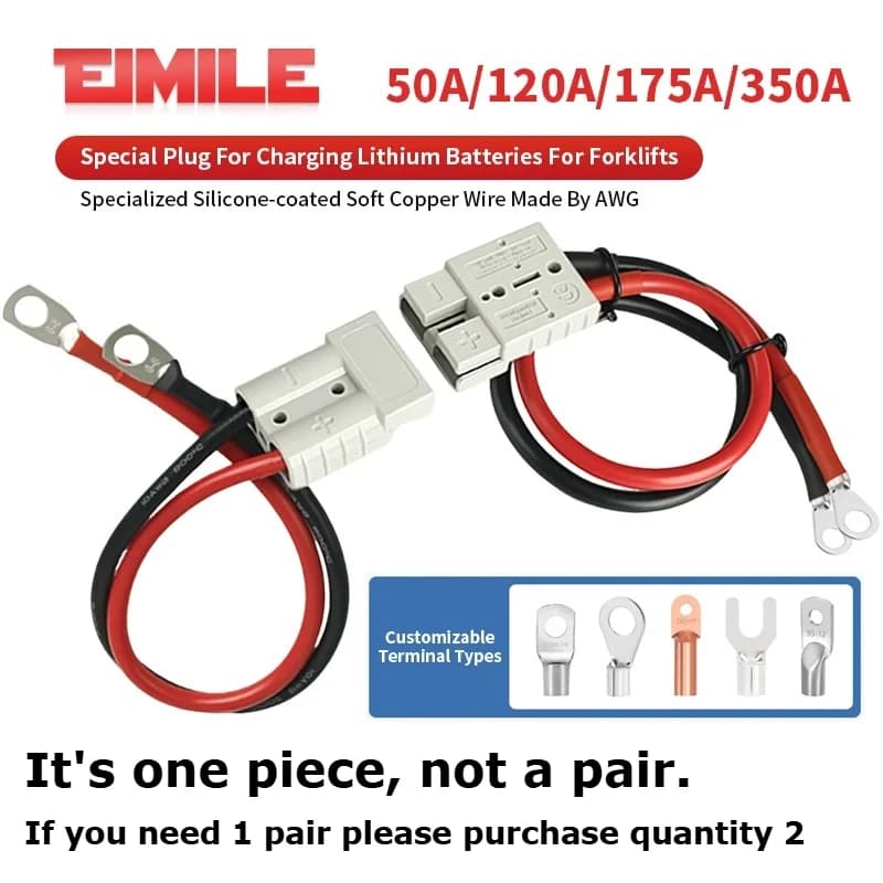 1pc 50A 120A 175A 350A Gray Plug Connectors With 20cm-300cm Wire 600V 4-50 Square Male Female Rechargeable Battery Connector