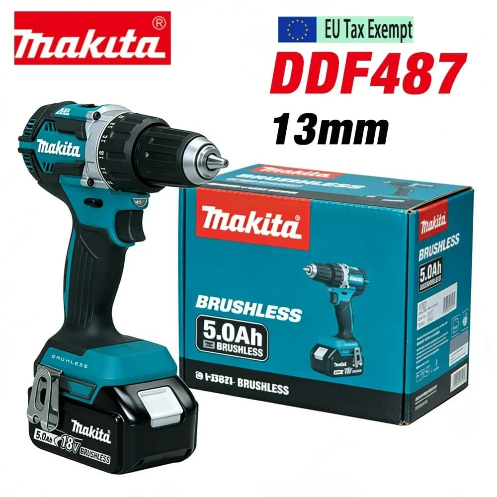 Makita DDF487 13mm Brushless Household 18V Lithium-ion Charging Impact Drill,high Torque Electric Screwdriver Makita 6.0AH BL1860 BL1850 BL184018V