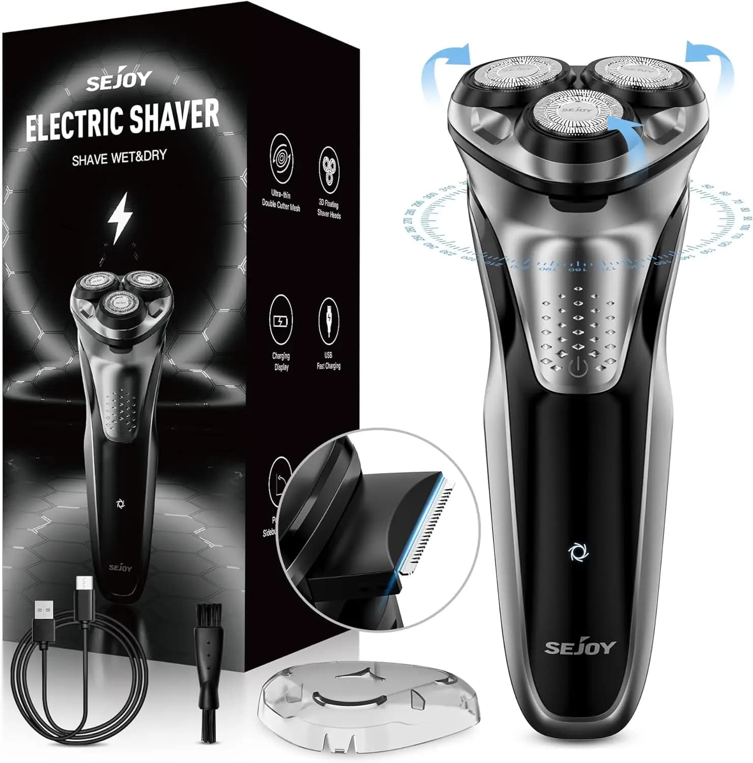 Electric Shaver for Men,Wet&Dry Shave Hair Trimmer,Type-c Charging for Men Cordless Razor with Pop up Trimmer Precision Trimmer
