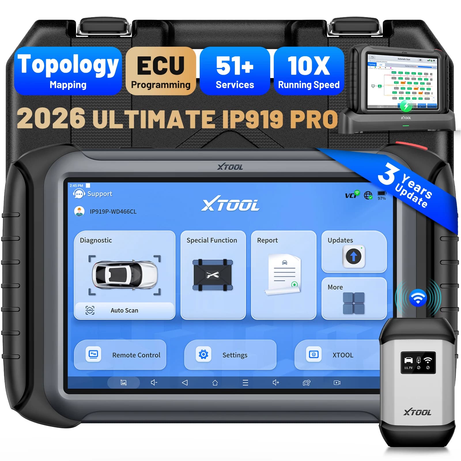 XTOOL IP919 PRO ECU Programmer Car Diagnostic Scanner OBD2 Scanner Key Programming Tool CAN FD DOIP FCA AutoAuth 51+ Resets