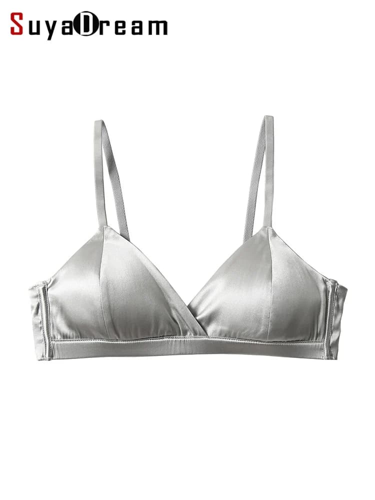 SuyaDream Women Wire Free Silk Bras Natural Silk Lining 3/4 Cups Everyday wear Bra 2025 Underwear Silver Intimates