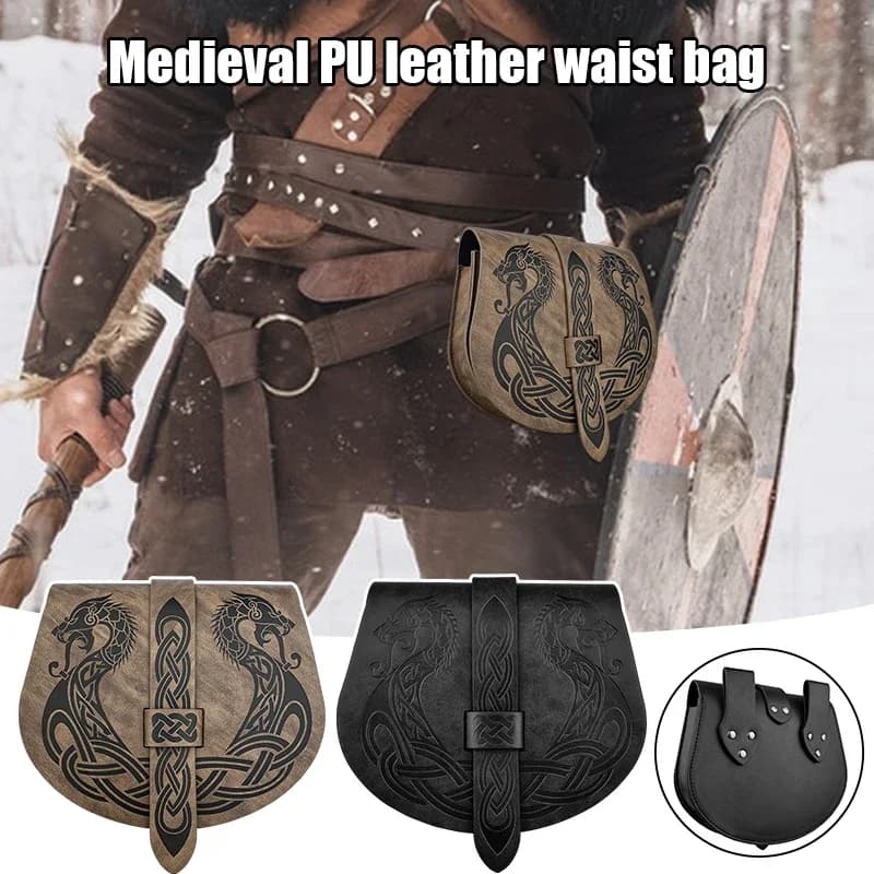 Unisex Waist Bags Viking Style Leather Boat-Shaped Waist Bag Casual Party Vintage Men's Bag Role Playing COSPLAY Props