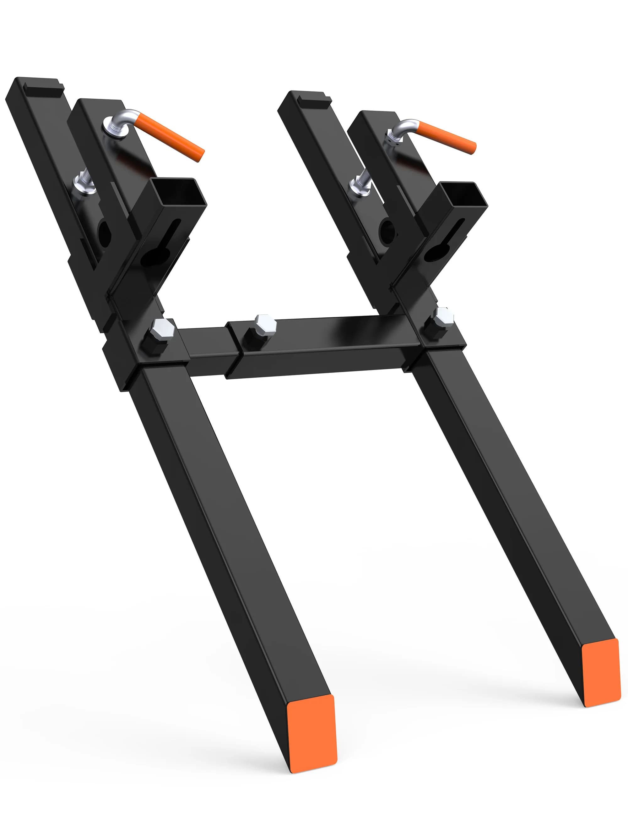 Heavy Duty Clamp-On Pallet Forks for Tractor Loader, Skid Steer – 2000lbs Capacity, Adjustable Stabilizer Bar or Not, Quick Attach, Ideal for