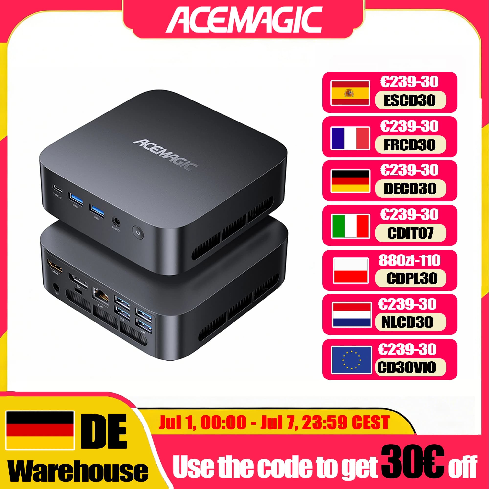 ACEMAGIC K1 MINI PC AMD Ryzen Embedded R2544 16GB LPDDR4 RAM 512GB SSD Windows 11 Pro MINI Computer Wifi5 BT4.2 4K Triple Display